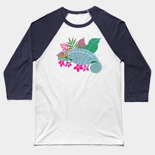 Chameleon with Tropical Leaves Baseball T-Shirt